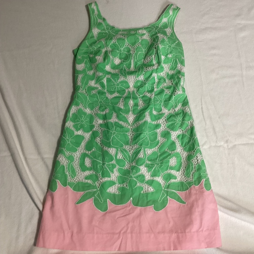 Lilly Pulitzer Green and Pink Floral Lace Mini Dress